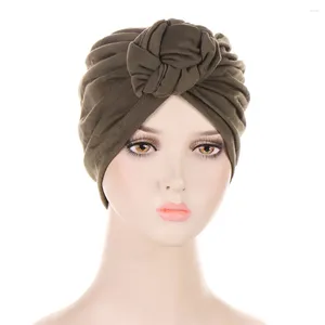 Abbigliamento etnico Tinta unita Tops Cappellino turbante con nodo per le donne Berretto hijab elasticizzato Musulmano Foulard morbido Cappello con cuffia Turbanti con fascia da donna