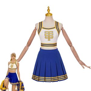 Cosplay Cosplay Taylor Cheerleader Uniform TS Shake It Off Azul Branco Cheerleading Outfit Conjunto de saia top cropped fantasia de festa de Halloween para meninasCosplay