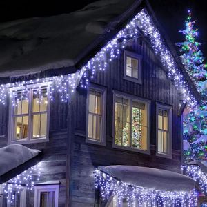 Andra evenemangsfestleveranser LED ICICLE String Lights 4m 20m Street Garland On the House 8 Modes Christmas Lights Outdoor For Year Christmas Decoration 231017