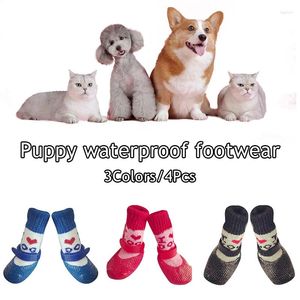 Dog Apparel 4Pcs/set Warm Pet Shoes Rubber Cotton Socks Waterproof Non-slip Rain Snow Boots Footwear For Small Medium Cats