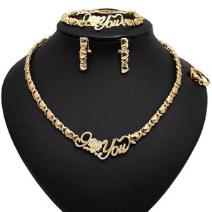 Earrings & Necklace Arrival Wedding Jewelry Set XO Heart Gold Color Crystal Nigerian African Beads Sets Gifts For Women245d