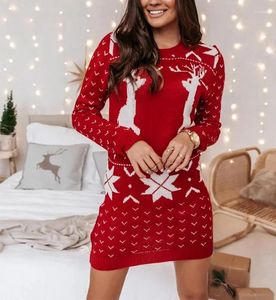 カジュアルドレス長袖Oネックシースボディコンソフトベスツァパーティー服2023冬の女性クリスマスセータードレス