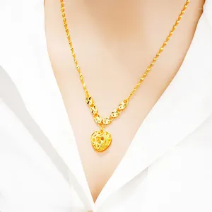 Pendants Heart Shaped 24k Yellow Gold Plated Pendant Necklace For Women Luxury Hollow Clavicle Chain Fade Free Wedding Anniversary Gifts