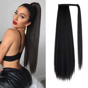 24 inches 56cm Synthetic Ponytail Hair Extensions YAKI Staight Wrap Around Ponytails Pony Tail Hair Piece D2013