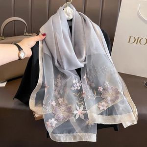 Scarves Long Embroidery Floral Silk Wool Scarf Shawls And Wraps For Women Hijab Lady Pashmina Neck Winter Bandana Poncho