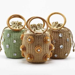 Bags andmade Rinestone Crystal Embellised Straw Bag Small Bucket Lady Travel Purses and andbagsqwertyui879