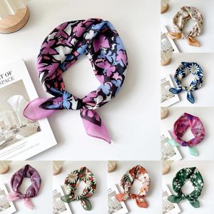 Шарфы, модный платок с цветочным принтом 55-55 см, хлопковый и льняной шейный шарф для женщин, маленькие шали, шарфы для волос, сумка