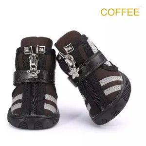 Hundebekleidung 4 Teile/los Kleine Schuhe Atmungsaktives Mesh-Gewebe Laufstiefel mit Reißverschlüssen Booties Ganzjahresgebrauch