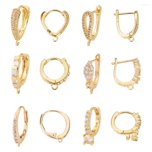 Hoop Earrings 12Pcs Brass Micro Pave Cubic Zirconia Circle Earring Findings With Latch Back Clasp & Open Rings For Jewelry Making Supply