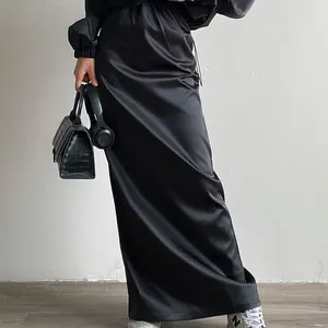 Saias gótico harajuku saia preta causal goth longo para mulheres japonês y2k maxi faldas carga cordão cintura steampunk saias