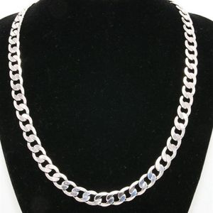 10mm Wide Solid Curb Chain 18K White Gold Filled Classic Style Polished Mens Necklace Jewelry 24 Inches317H