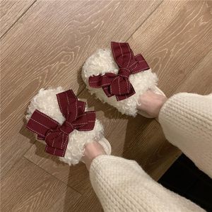Womens autumn and winter Brown Bow decoration leisure indoor soft bottom cotton slippers fashion home bedroom warm and cute three size 36-41