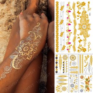 5PC Tatuaggi temporanei Adesivo tatuaggio impermeabile Fiori Mandala Hennè Oro Argento Metallic Flash Tatoo Boho Lotus Gioielli Glitter Body Art 231018