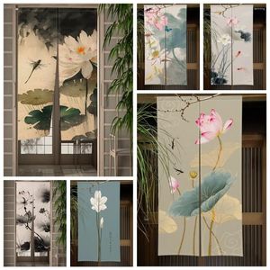 Curtain Lotus Plum Blossom Japanese Noren Chinese Traditional Painting Kitchen Bedroom Doorway Entrance Linen Door Half-Curtains