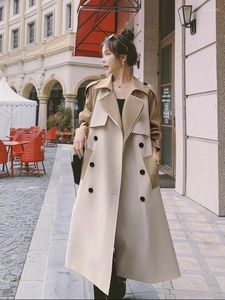 여성용 트렌치 코트 재킷을위한 재킷 2023 코트 이중 가슴 색상 차단 여성 의류 아웃웨어 탑 긴 바람막이