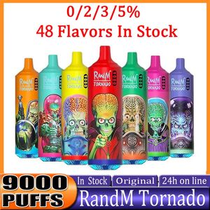 Original RandM Tornado 9000 Puff Einweg-E-Zigaretten mit verifiziertem Code Puff 9k 0 % 2 % 3 % 5 % wiederaufladbarer Akku 18 ml Gerät Vape Pen