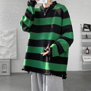 Suéteres masculinos 2023 listrado homens outono vermelho pullovers harajuku streetwear tate landon camisola verde mulheres