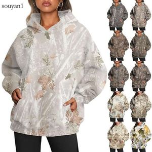Autumn New Women's Camo Hoodie Maple Leaf Print Extra Large Sports Hoodie with Pocket Rest