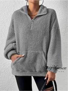 Maglioni da donna Moda Autunno e Inverno Pullover Collo alto Mezza cerniera Peluche più caldo maglione casual da strada allentato