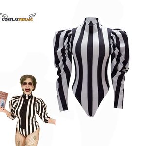 Beetlejuice cosplay svartvit randig outfit jumpsuit skräckfilm karaktär kostym sexig vuxna kvinnor halloween kostymer