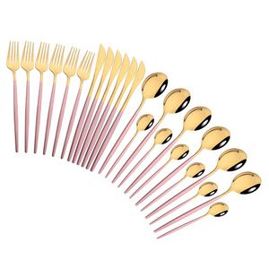 Dinnerware Sets Dinnerware Sets Pink Gold Cutlery Stainless Steel 24Pcs Knives Forks Coffee Spoons Flatware Kitchen Dinner T Dhgarden Dhmse