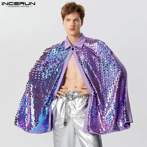 Męskie okopy płaszcze modne mężczyźni maska ​​patchwork błyszcząca lapa jedna guzik luźne nieregularne ponchos streetwear 2023 Casual Cape Inderun