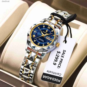 女性用時計ポーダガルラグジュアリーレディースドレスウォッチ輝かしい防水週間日付女性腕時計ステンレス鋼女性クォーツ時計reloj+boxl231018