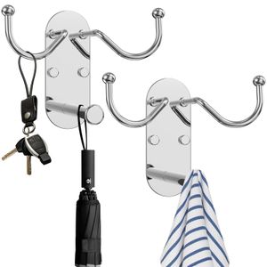 Hooks Rails 2Pcs Stainless Steel Wall Heavy Duty Hanging Adhesive Mounted Coat Robe Tower Holder for Home Bathroom 231018