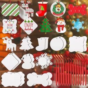 Sublimação de Natal de madeira em branco pingentes ornamento dupla face mdf decorações pingente em branco árvore em massa discos comemorativos suprimentos para decoração diy g1018