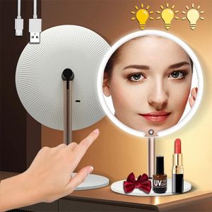 Kompakta speglar Makeup Mirror med LED -ljusa bärbara toalettbordsskordstående speglar för dedroom badrum Grand Vanity Mirror Make Up Tool 231018