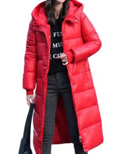 Women Down Parkas Long Hooded Woman Fashion Grube Bawełniane zimowe płaszcze swobodne eleganckie błyszczące solidne kurtki żeńskie ciepło warta 231017