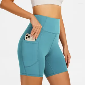 Active Shorts Sevenpalms Spandex Solid sömlös med fickkvinnor Mjuka träningstrumpdar Fitness Outfits Yoga Pants Gym Wear
