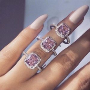 Handgjorda modering 925 Sterling Silver 5A Pink Cz Stone Engagement Wedding Band Rings for Women Men Party Jewelry Gift241d