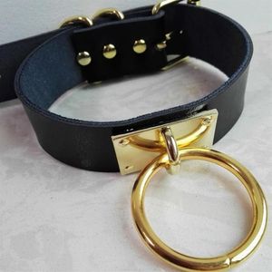 Sexig mode harajuku handgjorda läder choker bälte rock punk goth krage dubbel o-rund stud guldfärg färg halsband vridmoment chok206z