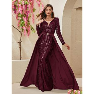 Mutterkleider Meerjungfrau Arabisch Langarm Mutter der Braut Kleid Luxus glänzende Pailletten Naher Osten Abschlussball Formelle Partykleider Blingbling Otvoq