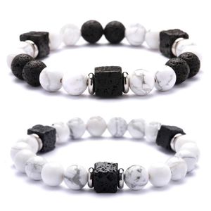 Lava Stone Cube Beads 8MM Howlite Bracelet Man Fashion Gift For Men Ankle Bead Bracelets Beaded Strands251o