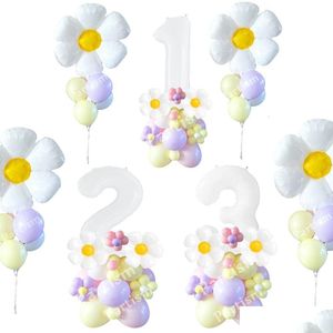 Inne imprezy imprezowe dostawy Inne imprezy imprezowe 44PCS Daisy Flower Balloon Zestaw 32 cali 1-9 White Digital Tower dla Ki Dhgarden DHZ9F
