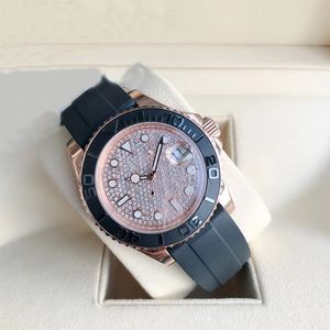 Diamond Mens Watch Rose Gold Automatic Mechanical Montre de Luxe Rubber Strap Fashion Wristwatch 40mm Waterproof 316L