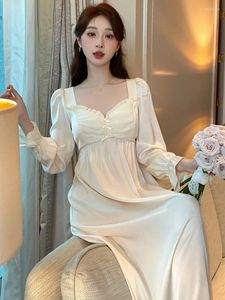 Mulheres Sleepwear Mulheres Manga Longa Rufflers Pijama Nightdress Senhoras Outono Malha De Seda Francesa Doce Princesa Nightgowns Victorian Home