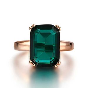 Natürlicher Smaragd-Ring, Zirkon-Diamant-Ringe für Frauen, Verlobung, Eheringe mit grünem Edelstein-Ring, 14 Karat Roségold, feiner Schmuck281Q