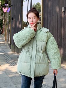 Womens Down Parkas in Winter Women Jacket Mid Length Coat Loose Fashion Hooded Imitation Lamb Wool Cotton Oversized Warm Thick Clothes 231018