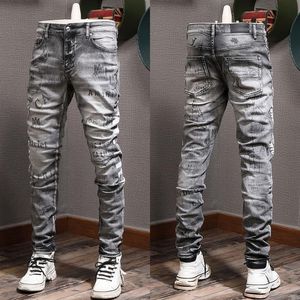 Jeans Masculino Preto Cinza Com Lavagem Estampada Vintage Slim Fit Leg262V