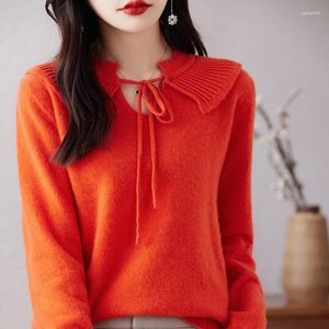 Frauen Pullover Merino Wolle Mode Gestrickte Koreanische Top Casual Lose Polo Pullover 2023 Herbst Und Winter Produkt Lange Ärmeln