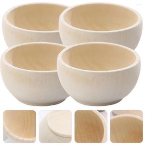 Set di stoviglie 4 pezzi Ciotole di legno piccole Ciotole Giocattoli da cucina simulati Giocattoli non finiti Mini modello di posate legnose