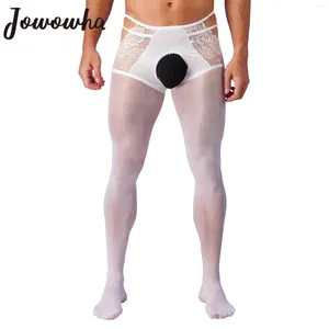 Herrensocken, Herren-Öl, glänzende Dessous, Strumpfhosen ohne Schritt, florale Spitze, ausgehöhlt, 8D, dehnbare Strumpfhosen, Strümpfe, glänzende Leggings, Sissy-Nachtwäsche