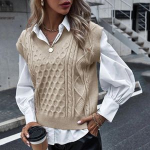 Kvinnors tröjor Autumn Korean Fashion Loose Sweater Vests Women Elegant Minimalist Solid All-Match Eesthetic Leisure Sleeveless Sticked