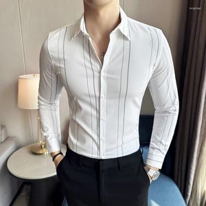 Мужские повседневные рубашки в британском стиле, мужская полосатая рубашка с длинными рукавами, осень-весна, на пуговицах, в социальном деловом стиле, корейский, облегающий Ropa Hombre
