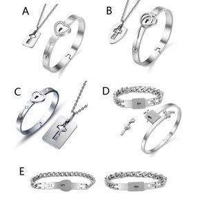 Titanium Steel Love Puzzle Couple Heart Lock Key Bracelet Necklace Lover Jewelry Set Fashion Earrings &243s