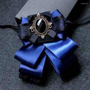 Bow Ties 2023 Män kvinnor Bling Big Blue Ribbon Alloy Crystal Rhinestone Tie Cravat Multi Layer Slitte Wear Elastic Band Bowtie Butter