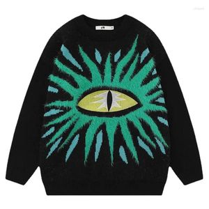 Men's Sweaters Hip Hop Oversized Ugly Knitted Men Harajuku Eye Pattern Embroidery Jumper Retro Casual Loose O-Neck Y2K Pullover Unisex